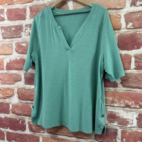 J Jill Pure Jill Top Women's 2X Aqua Green Hemp Blue Cotton Slubbed Casual Shirt - Picture 3 of 8